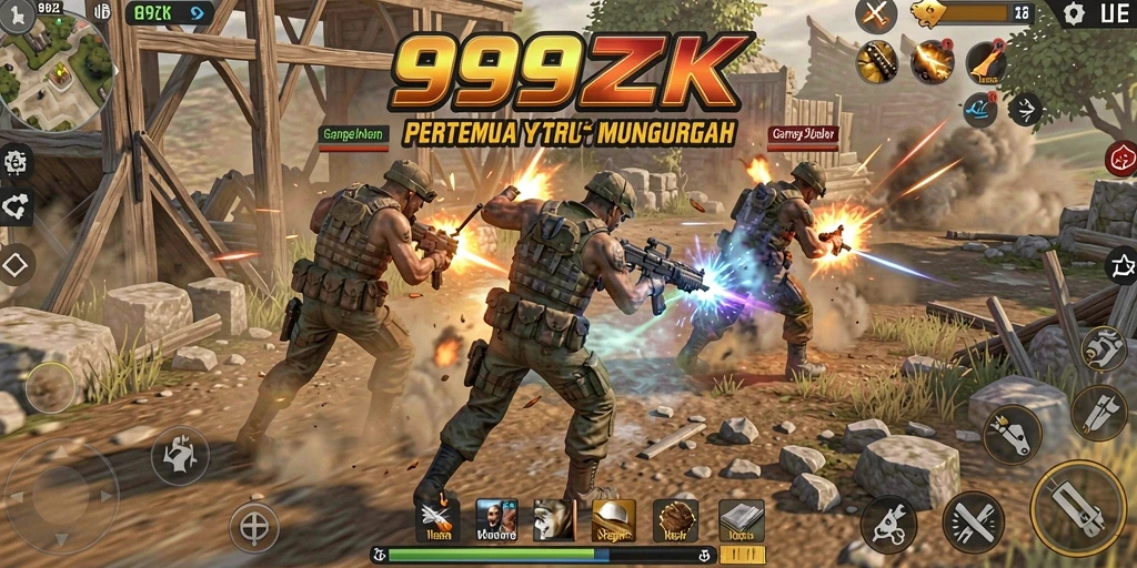 Screenshot gameplay 999ZK menampilkan aksi pertempuran yang mendebarkan.