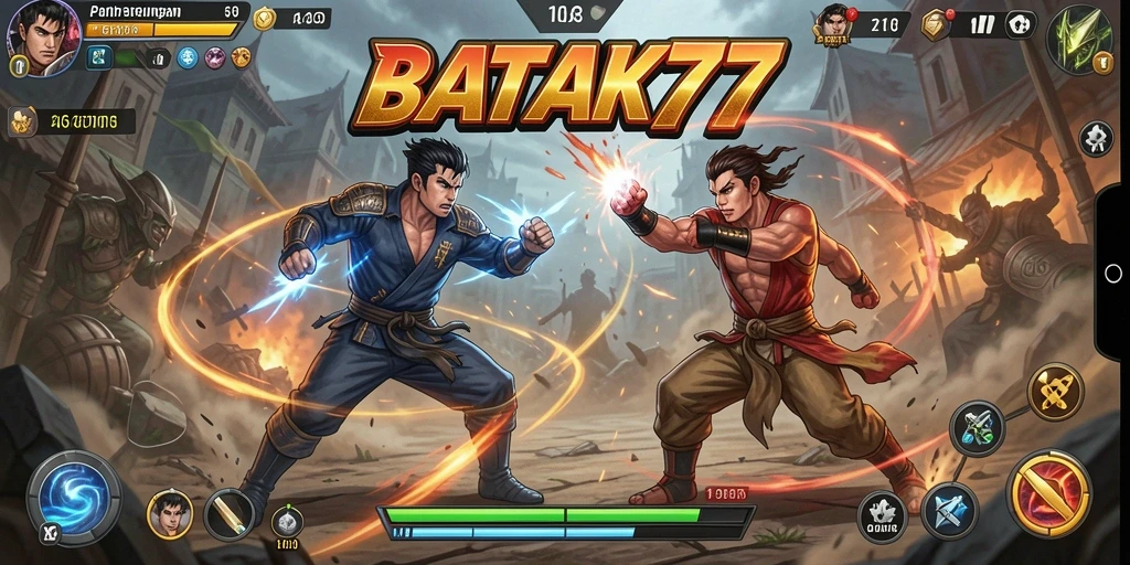 Gameplay seru dalam BATIK77 dengan karakter bertarung epik.
