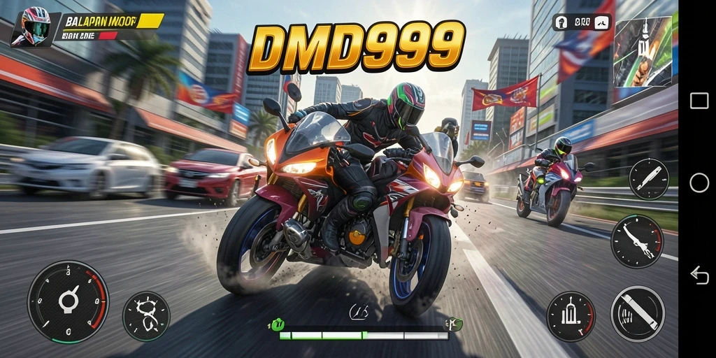 Screenshot gameplay menampilkan balapan motor yang menegangkan.