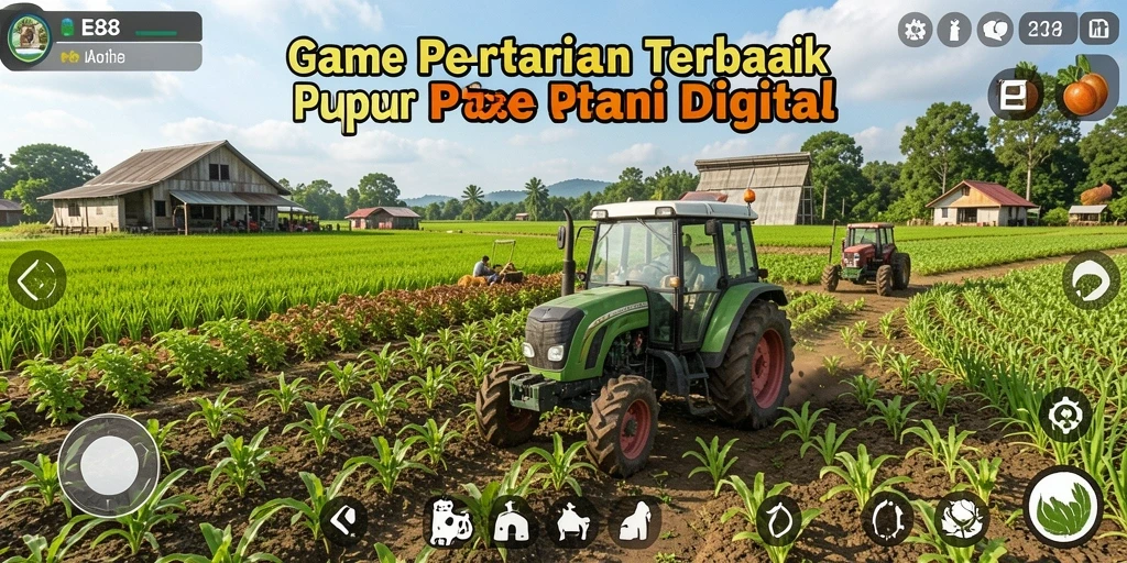 Screenshot gameplay E88 menampilkan suasana pertanian yang memukau.