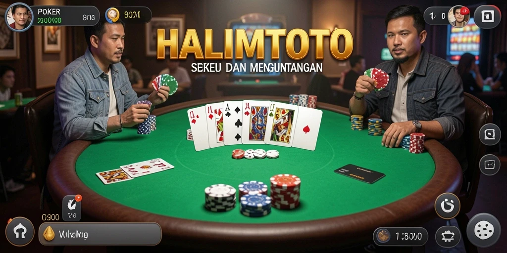 Tampilan antarmuka HALIMTOTO yang menarik dan gameplay Poker yang mendebarkan.