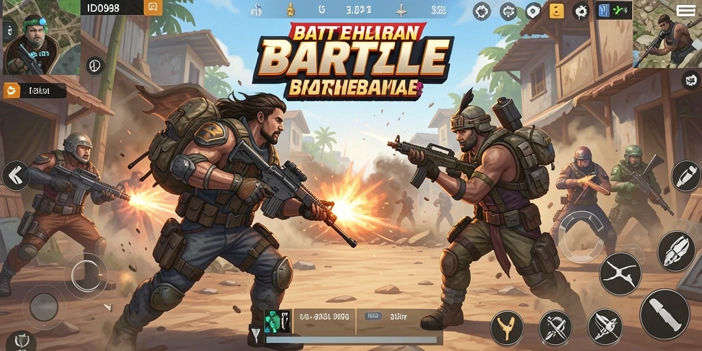 Screenshot utama ID098 menampilkan aksi seru dalam gameplay Battle Royale.