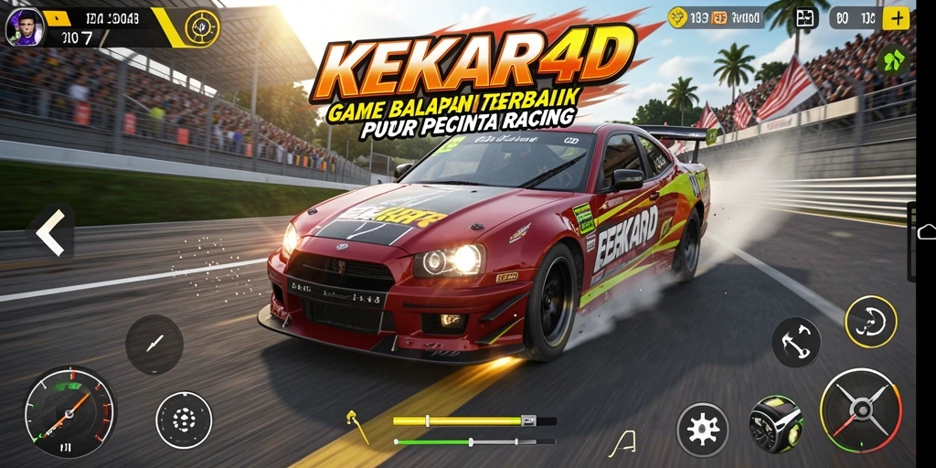 Tampilan gameplay <strong>KEKAR4D</strong> yang memukau saat balapan di lintasan.