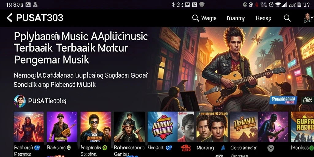 Screenshot PUSAT303 menampilkan antarmuka musik yang interaktif dan menarik.