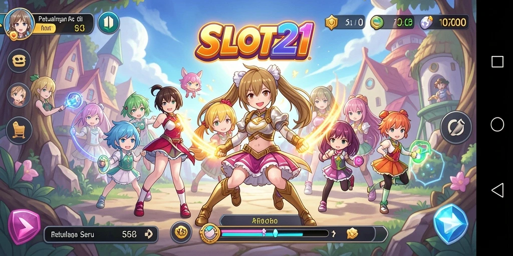 Gameplay SLOT21 yang menampilkan karakter anime ikonik.