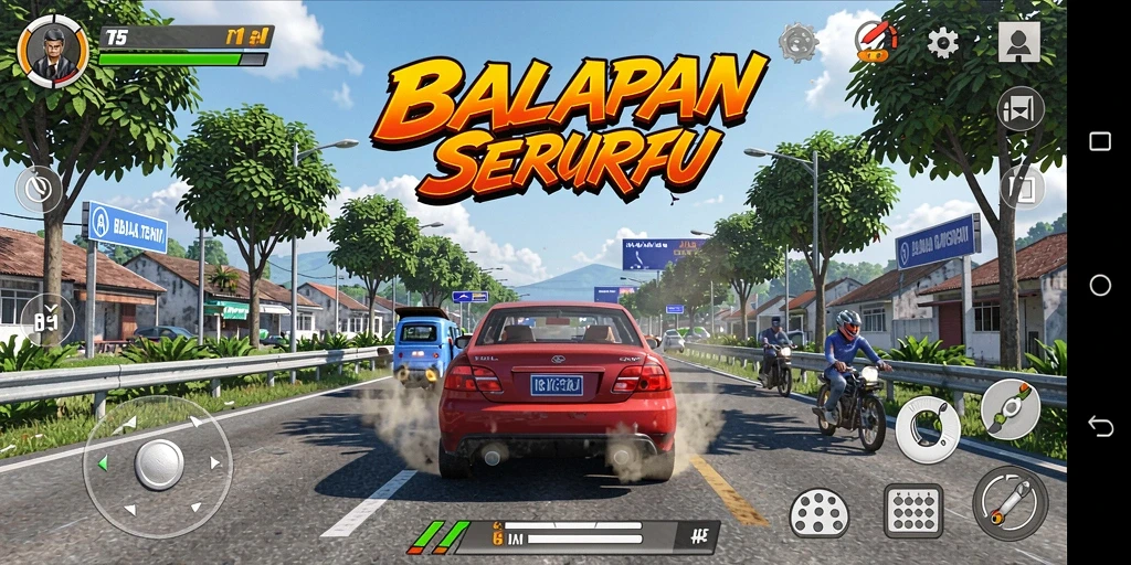 Screenshot gameplay T6 yang menunjukkan serunya balapan di lintasan.