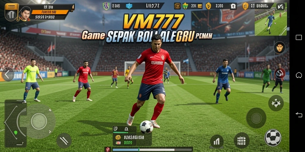 Screenshot VM777 menampilkan aksi menegangkan di lapangan sepak bola.